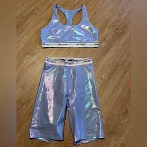 Wildfox Iridescent Hologram Crop Top & Biker Shorts Set